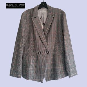 RACHEL ZOE NEW Preppy Professional Glen Plaid Button Welt Pockets Blazer L